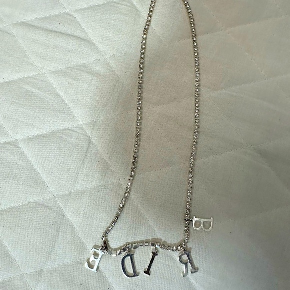 Crystal Stones Silver Tone Charms Letter BRIDE Bib Statement Necklace Wedding - Picture 6 of 6